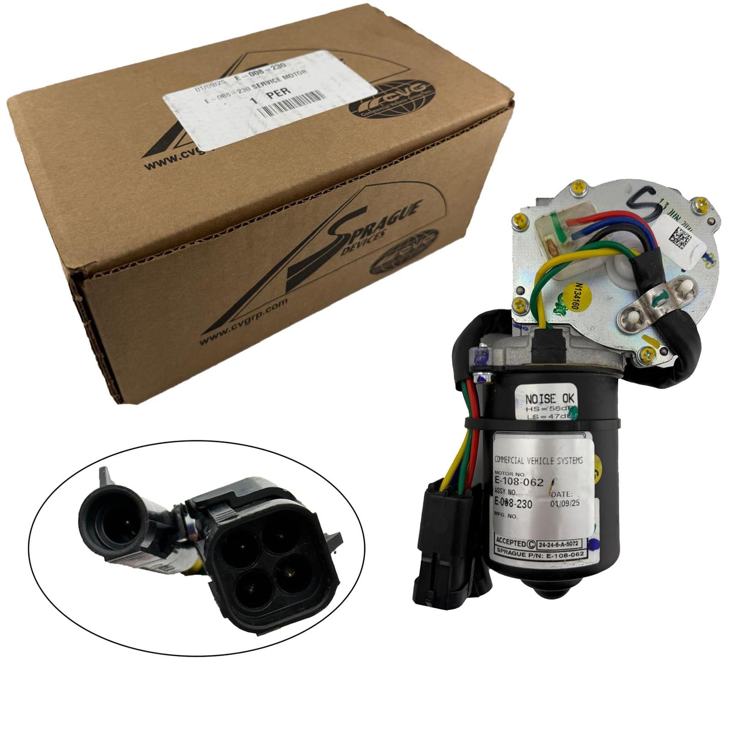 Sprague Devices E‑008‑230 Heavy‑Duty Two‑Speed Windshield Wiper Motor – 12V/24V, 36 Nm Stall Torque, Thermal Protection, EMI Suppression – Fits Mack C & CH Series (1988–Present)