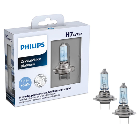 Philips Automotive Lighting H7 CrystalVision Platinum Superior Upgrade Automotive Replacement Bright White Headlight Bulb, Fits Select High Beam, Low Beam, Fog Positions (2 Pack)