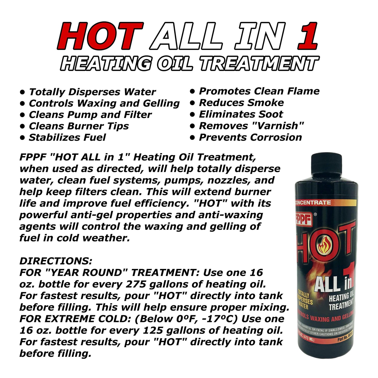 FPPF Chemical Co 00161 16 OZ HOT 4-in-1 Heating Oil Treatment (2 Bottles)