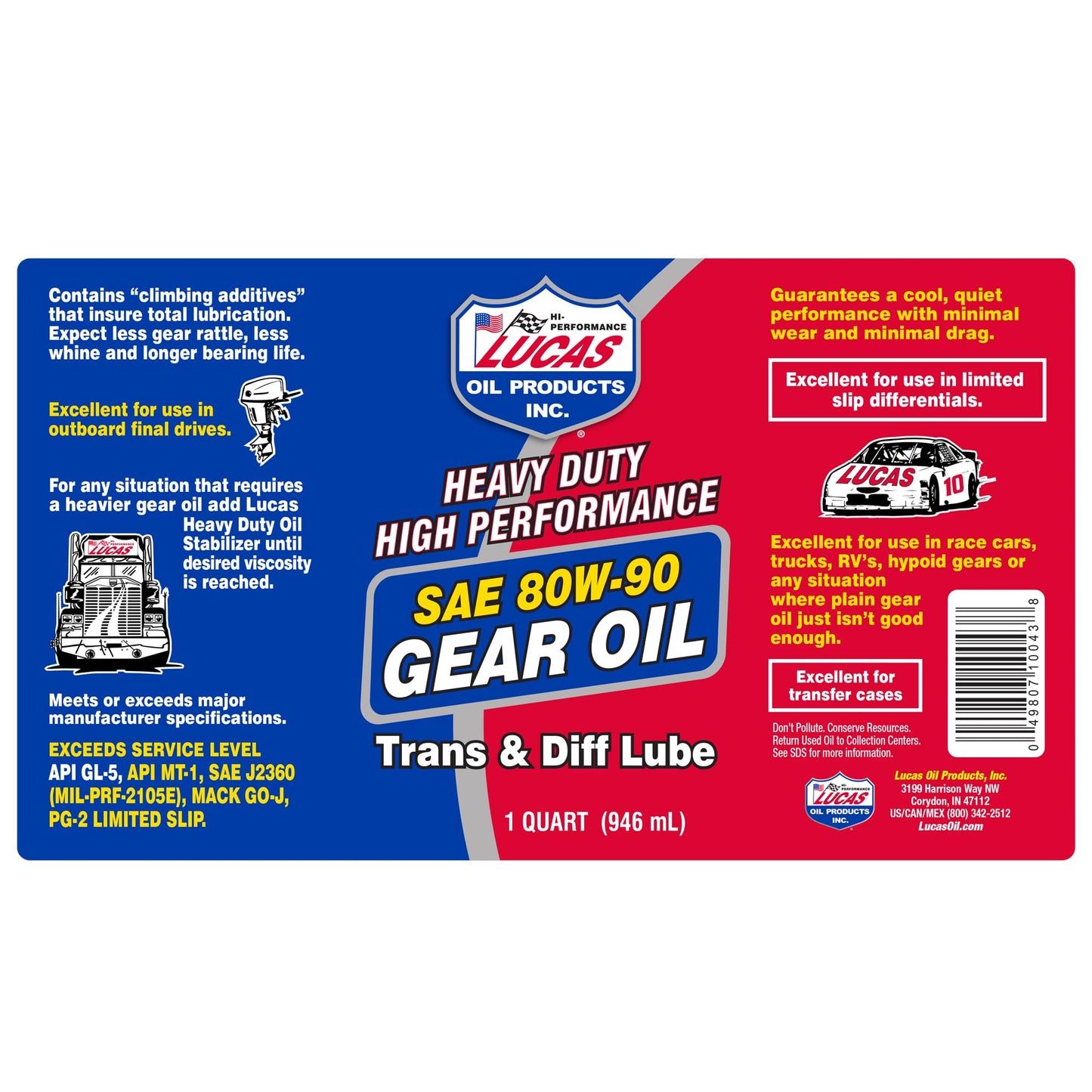 Lucas Oil 10043-PK12 Heavy Duty 80/90 Plus Gear Oil - 1 Quart Bottle