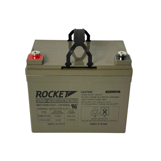 ROCKET RKT12350 IT(U1) 12V 35Ah Sealed Lead Acid AGM Battery – Rechargeable, Maintenance-Free, Non-Spillable with U1 Insert Terminals – Ideal for Mobility, Solar, UPS, and Backup Systems