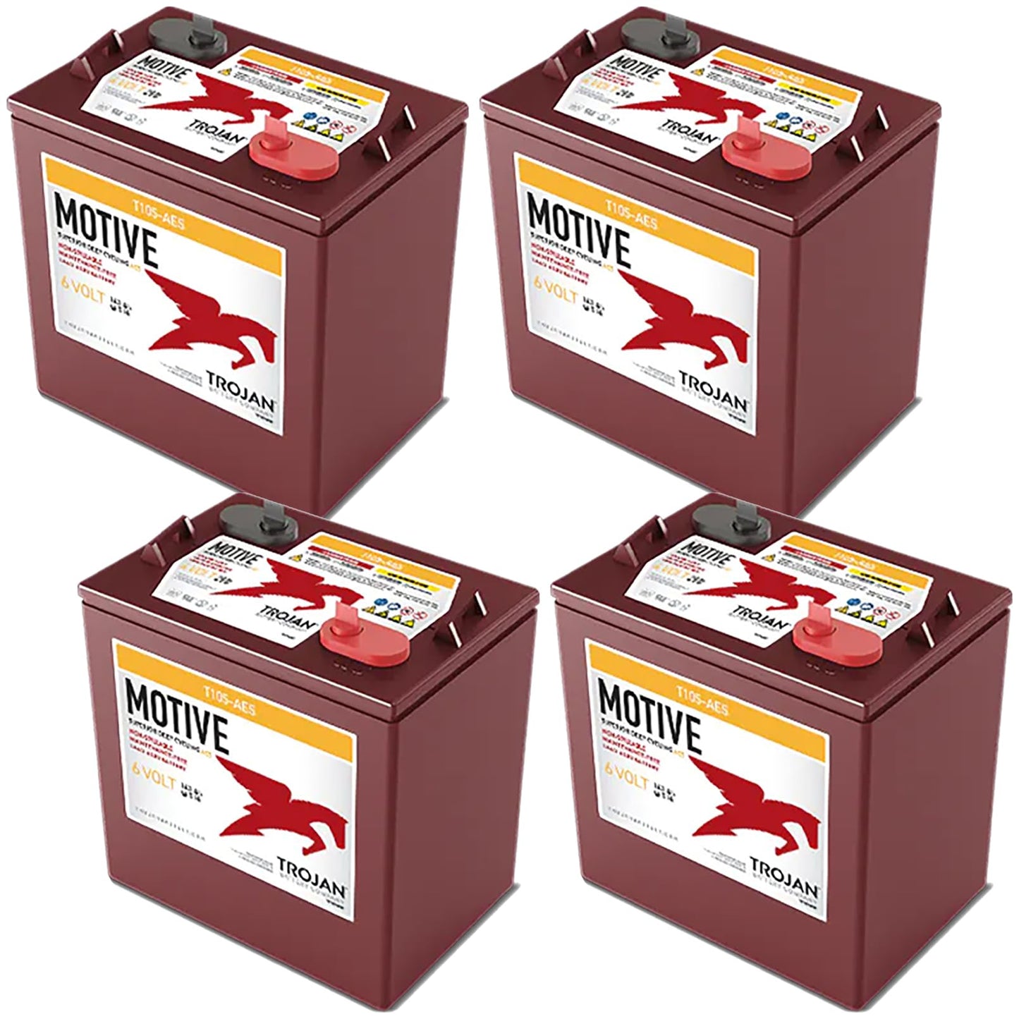 Banshee 4 Pack of Trojan T105-AES 6V Superior Deep Cycling VRLA AGM Batteries, Maroon