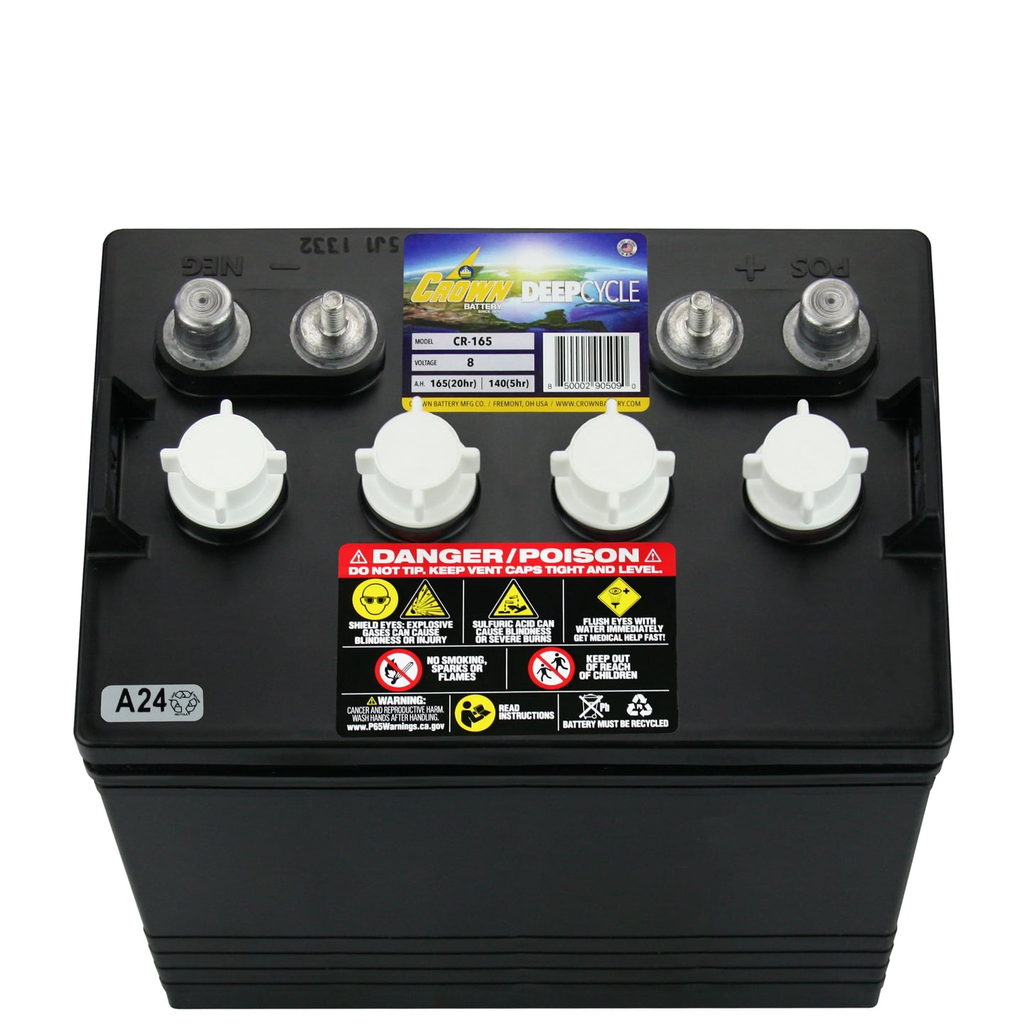 Crown CR-165 8V Deep-Cycle Flooded Battery Replaces Trojan T-875 X2