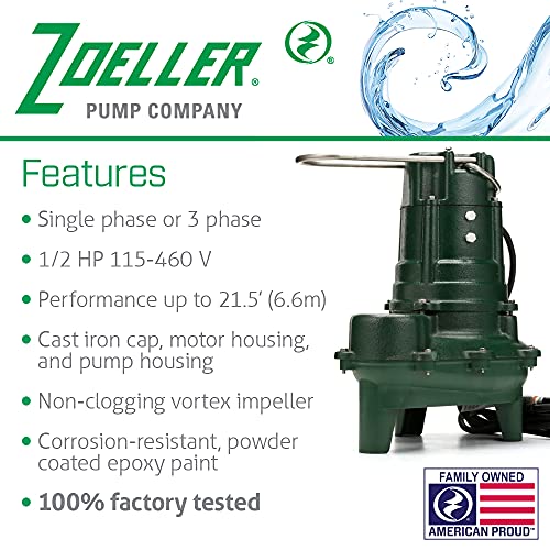 Zoeller 267-0006 M267-25 2-inch Sump Pump with 25 foot cord, 1/2 Horsepower