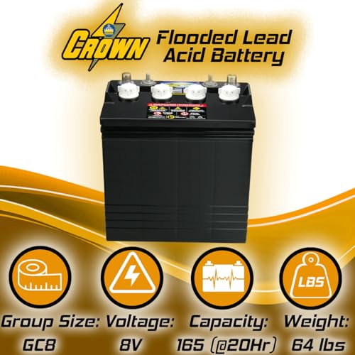 Crown CR-165 8V Deep-Cycle Flooded Battery Replaces Trojan T-875 X8