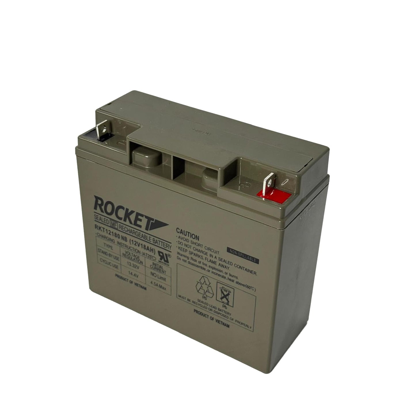 ROCKET RKT12180 NB 12V 18Ah Sealed Lead Acid AGM Battery – Rechargeable, Maintenance-Free, Non-Spillable with Nut & Bolt Terminal – For UPS, Mobility, Solar, and Backup Systems
