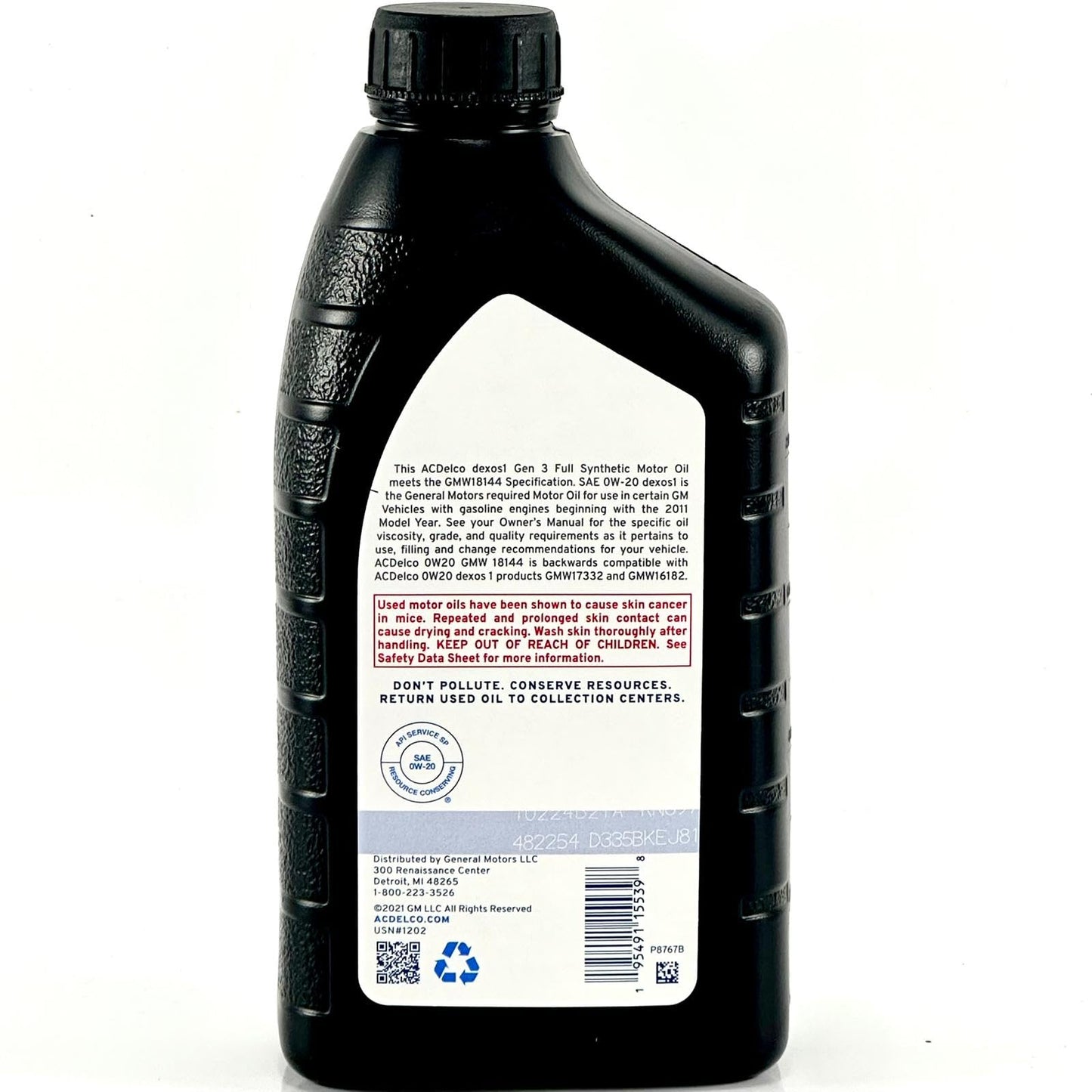 ACDelco 10-9322 19432331 dexos1 GEN 3 Full Synthetic 0W-20 Motor Oil - For 5.3L L82/L84 & 6.2L L87 | Case of 6 Quarts