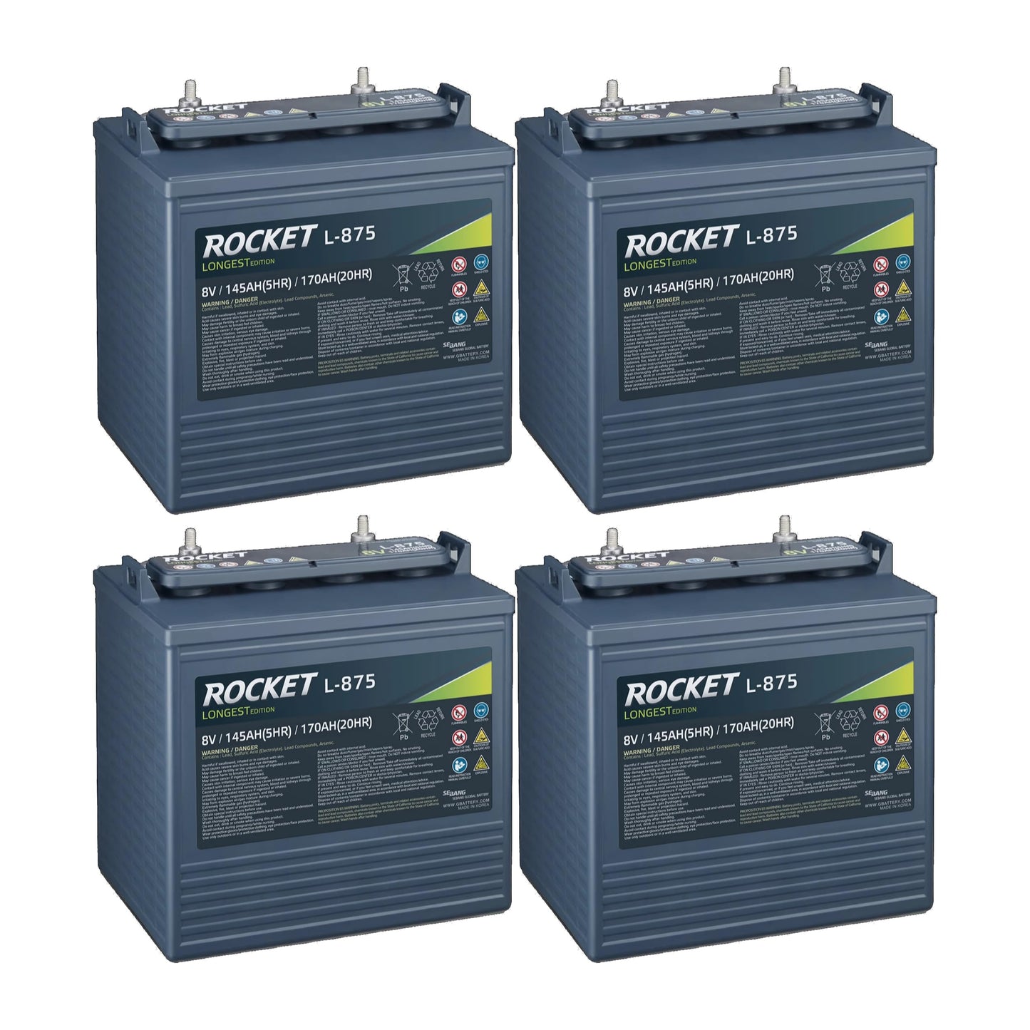 ROCKET L-875 170Ah 8V Golf Cart Battery - Replaces Trojan T-875 (Set of 4)