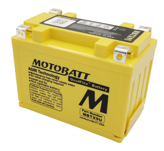 MotoBatt MBTX9U Battery 12V 10.5A 160CCA Factory Activated Quadflex AGM Battery Replaces -YTX9-BS, YT12A-BS, YTZ12S, YTZ14S, ETX9