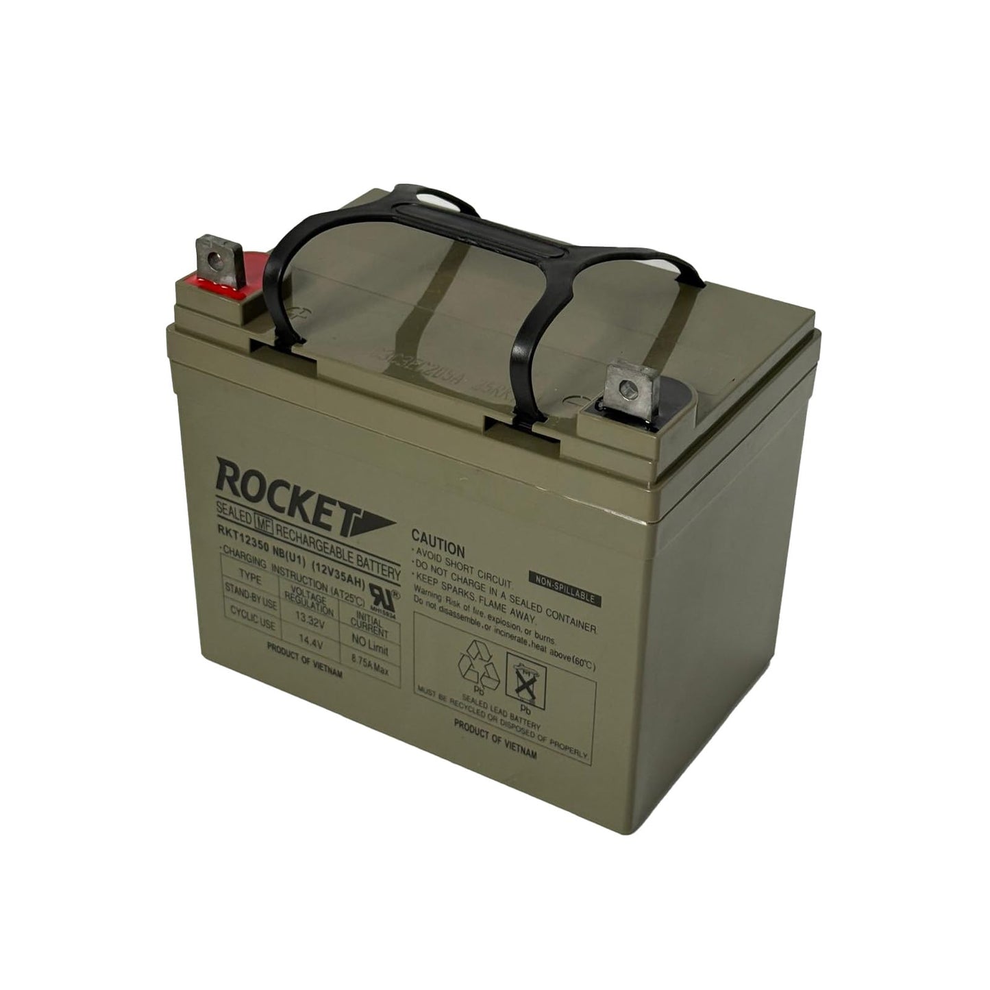 ROCKET RKT12350 NB(U1) 12V 35Ah Sealed Lead Acid AGM Battery – Rechargeable, Maintenance-Free, Non-Spillable with Nut & Bolt Terminals – Ideal for Mobility, Solar, UPS Backup