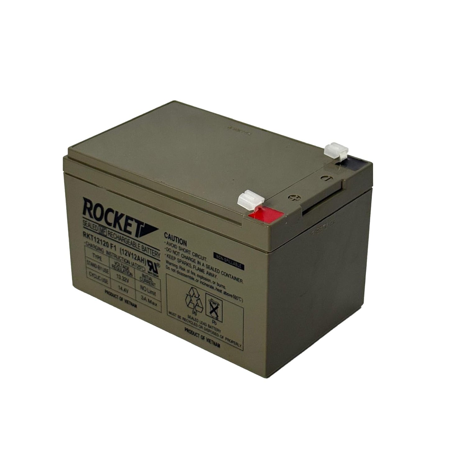 ROCKET RKT12120 F1 12V 12Ah Sealed Lead Acid AGM Battery – Rechargeable, Maintenance-Free, Non-Spillable – For Alarm Systems, Emergency Lighting, Mobility, UPS & Solar