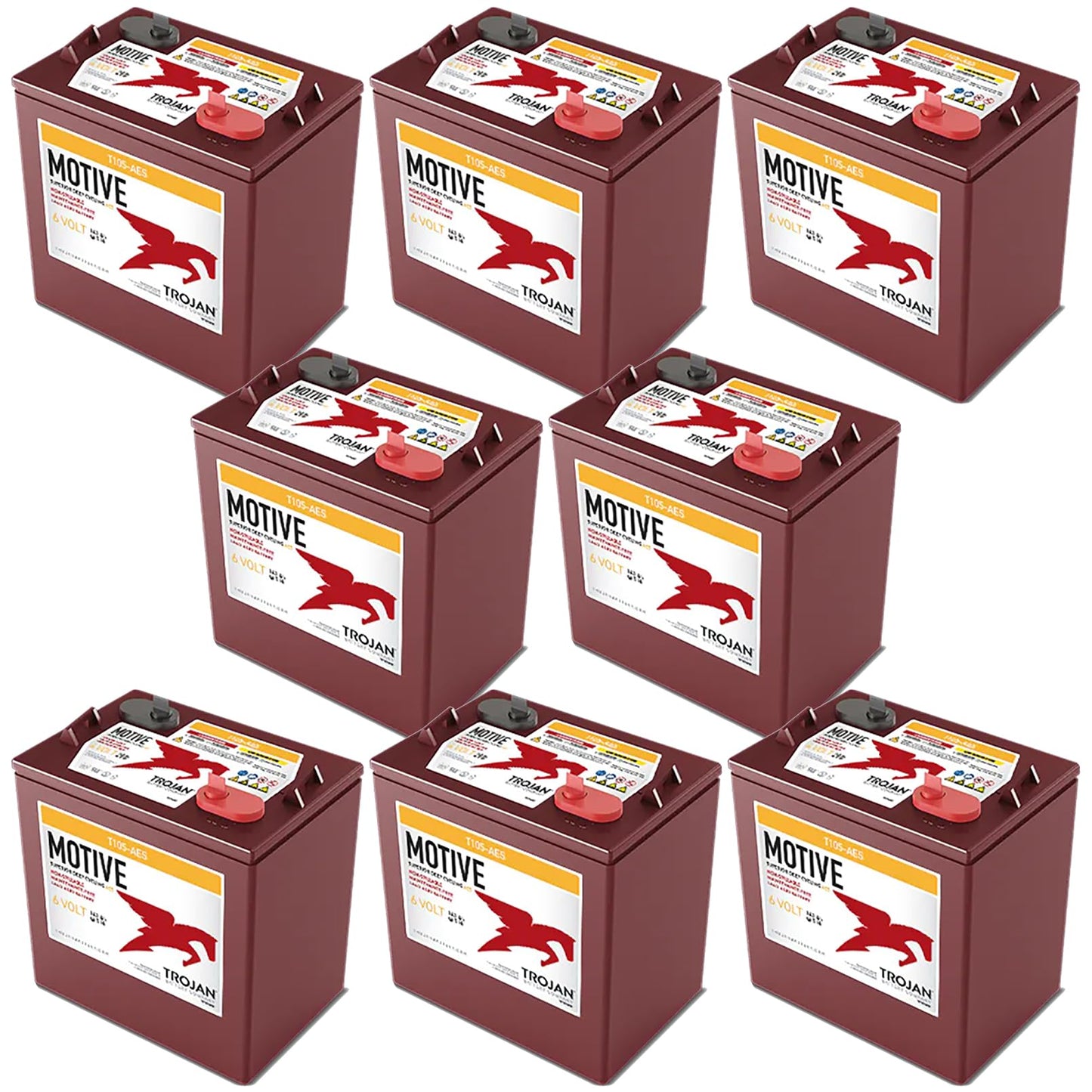 Banshee 8 Pack of Trojan T105-AES 6V Superior Deep Cycling VRLA AGM Batteries, Maroon