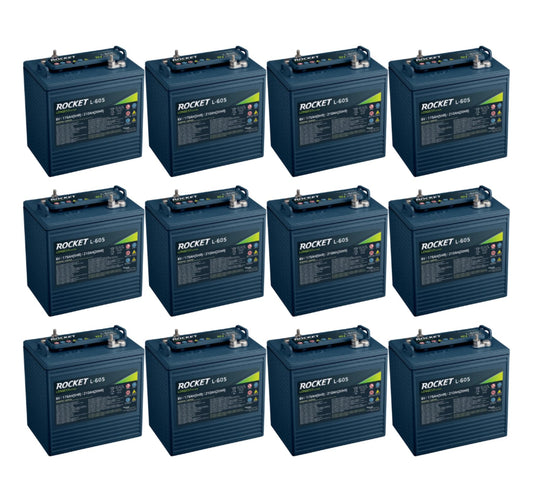 ROCKET L-605 210Ah 6V Golf Cart Battery - Compatible with Trojan T-105 T-605 (Set of 12)