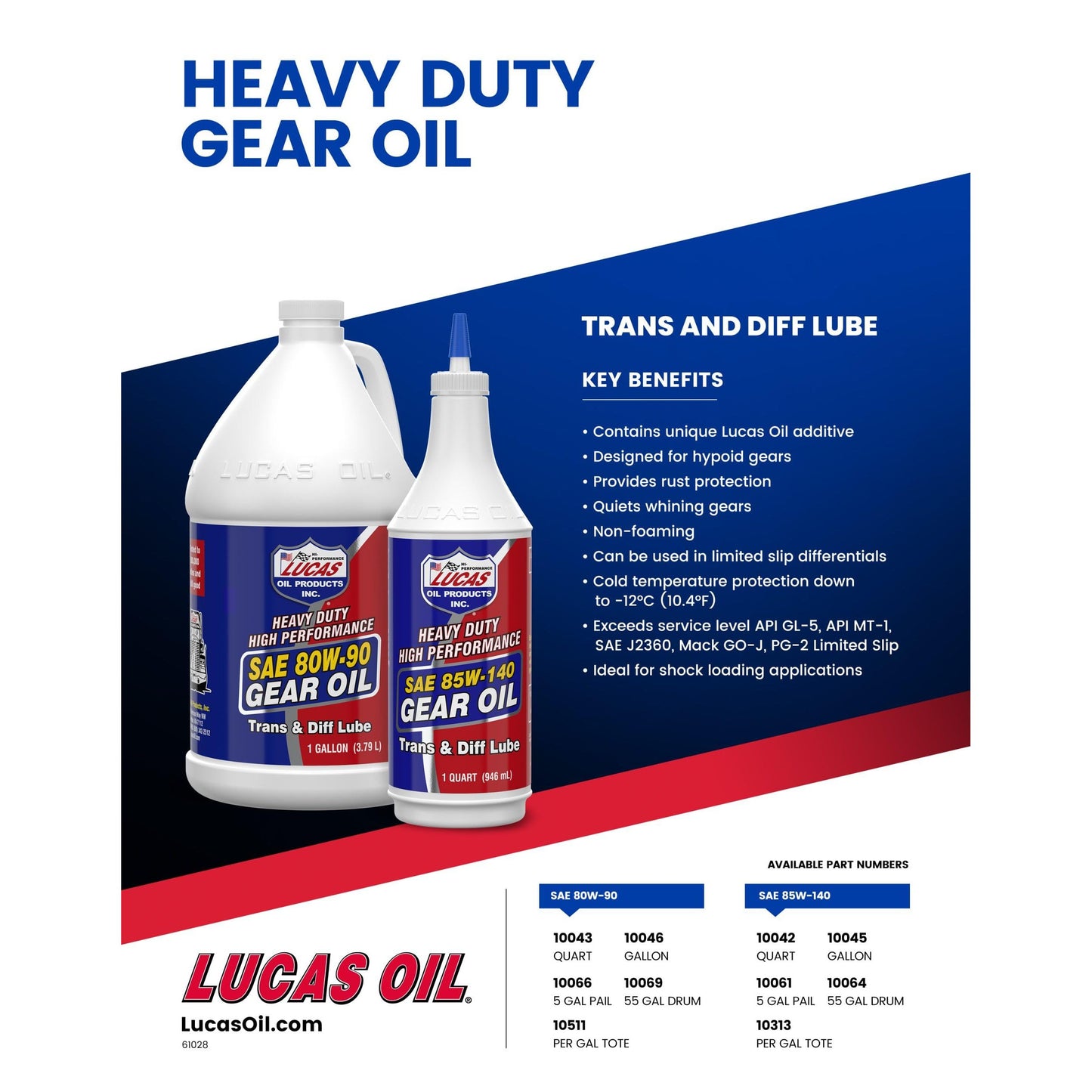 Lucas Oil 10043 Heavy Duty 80/90 Plus Gear Oil - 1 Quart Bottle