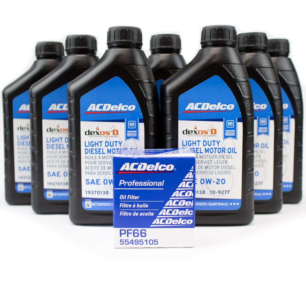 ACDelco DexosD 0w-20 Oil Change Kit 19370138, 10-9277 & ACDelco PF66, 55495105, 19391402 Oil Filter LM2 LZ0 For 3.0l Duramax Silverado Sierra 1500 Tahoe Yukon Suburban Escalade Diesel