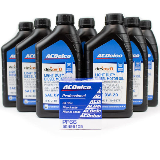 ACDelco DexosD 0w-20 Oil Change Kit 19370138, 10-9277 & ACDelco PF66, 55495105, 19391402 Oil Filter LM2 LZ0 For 3.0l Duramax Silverado Sierra 1500 Tahoe Yukon Suburban Escalade Diesel