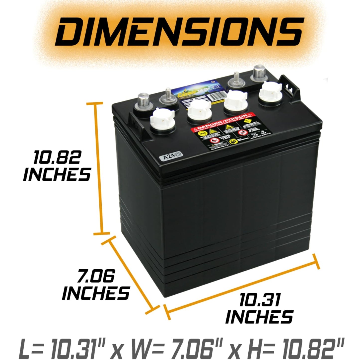 Crown CR-165 8V Deep-Cycle Flooded Battery Replaces Trojan T-875 X2