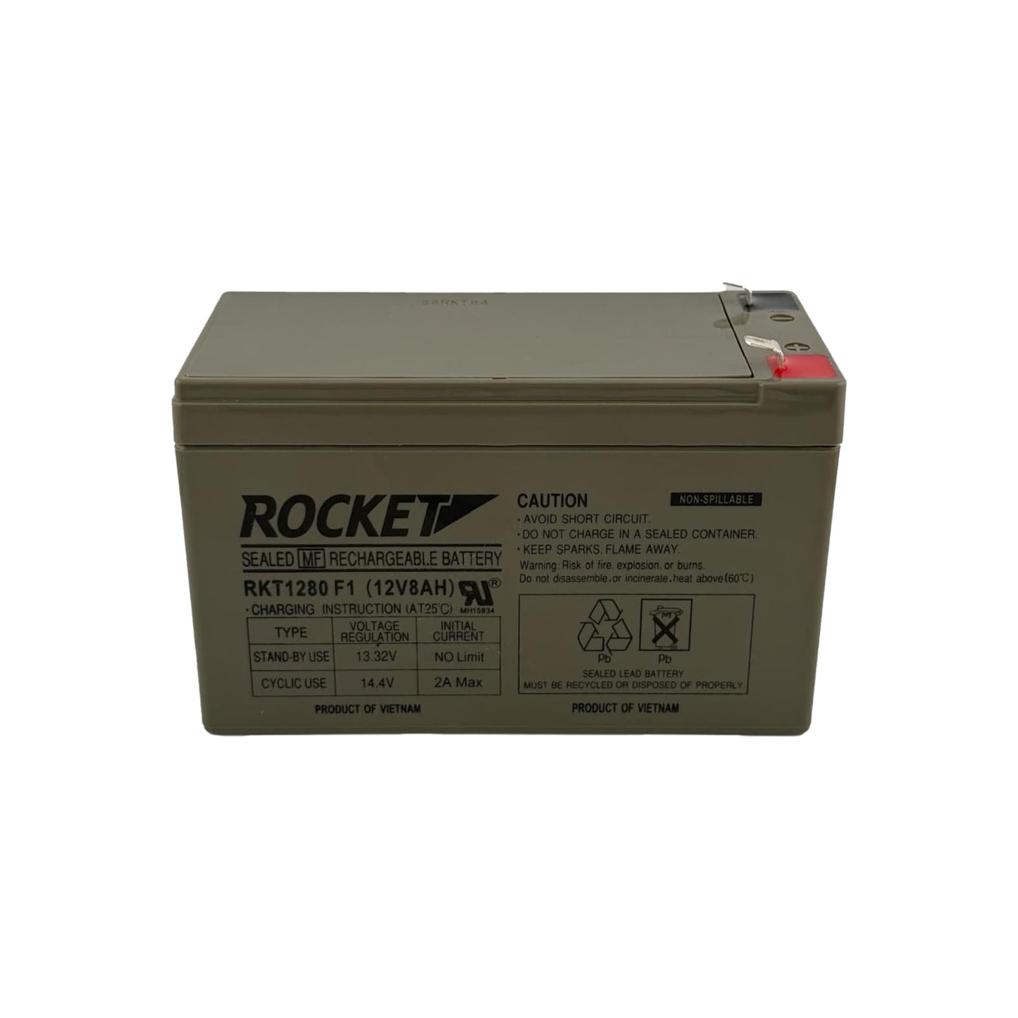 ROCKET RKT1280 12V 8Ah Sealed Lead Acid (SLA) Rechargeable Battery – F1 Terminal – AGM, Maintenance-Free, Backup Power for UPS, Alarm, and Security Systems