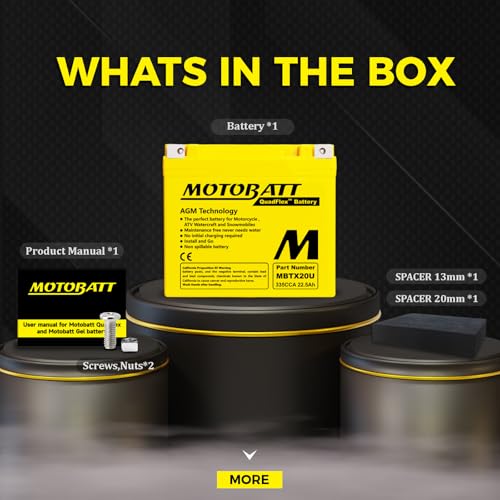 MotoBatt MBTX20U (12V 22.5 Amp) 335 CCA Factory Activated Maintenance Free QuadFlex AGM Battery