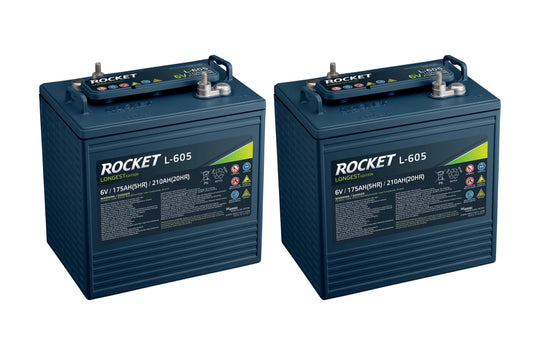 ROCKET L-605 210Ah 6V Golf Cart Battery - Compatible with Trojan T-105 T-605 (Set of 2)