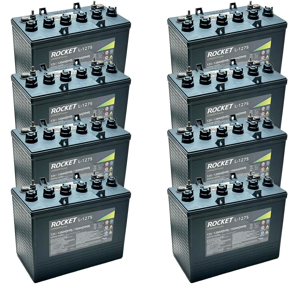 Rocket L-1275 150Ah 12V GC Battery - Replaces Trojan T-1275 Plus (Set of 8)