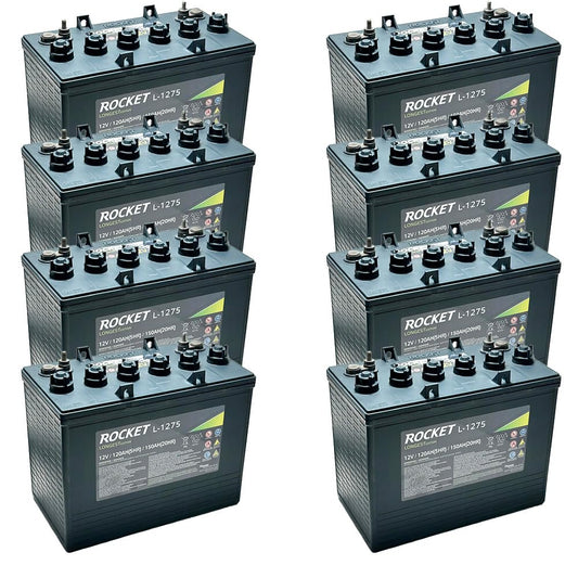 Rocket L-1275 150Ah 12V GC Battery - Replaces Trojan T-1275 Plus (Set of 8)
