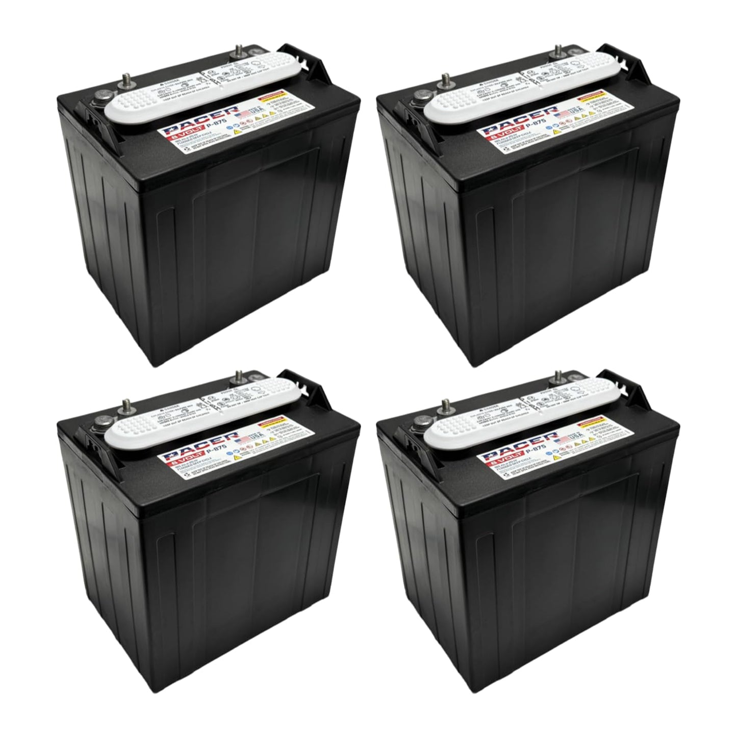 (Set of 4) Pacer P-875 8 Volt 165Ah Golf Cart, Solar, Marine, RV, and Industrial Use Deep Cycle Battery - Compatible with T-875 | T875