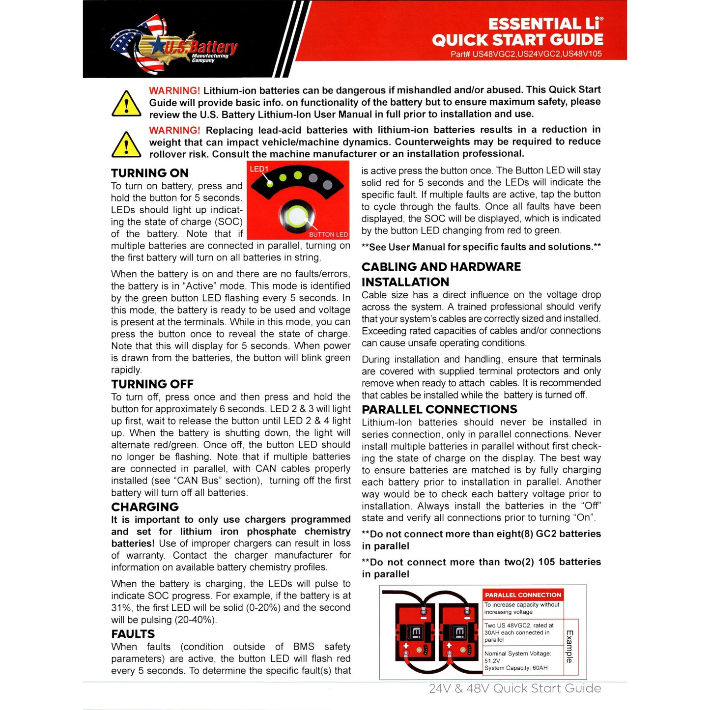 U.S. Battery ESSENTIAL Li® Deep Cycle Lithium-Ion Golf Cart Battery US 48V 105 Ah | Waterproof, Maintenance-free with integrated Battery Management System (BMS)