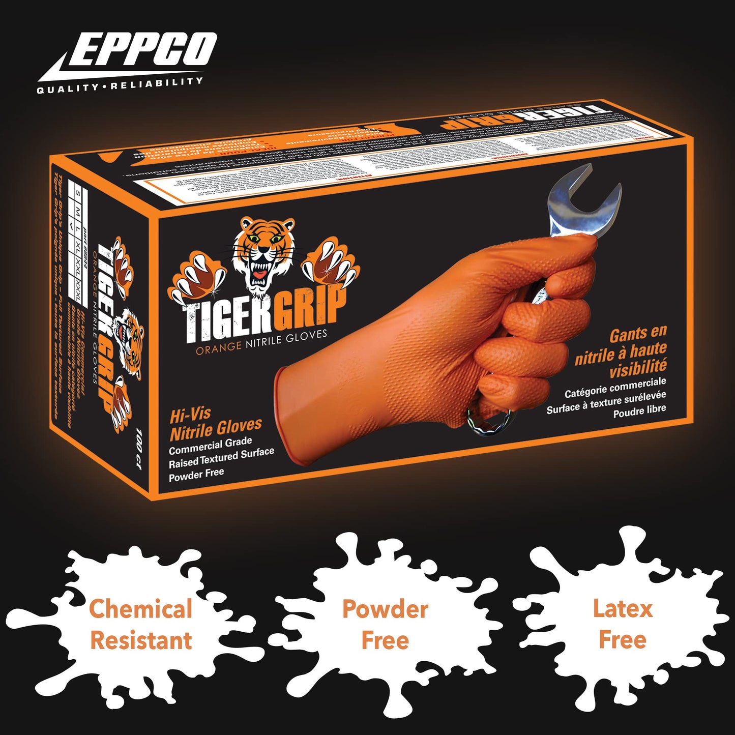 EPPCO Unisex-Adult Tigergrip Orange Nitrile Gloves