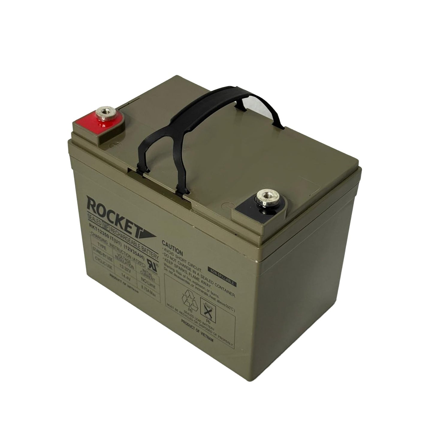 ROCKET RKT12350 IT(U1) 12V 35Ah Sealed Lead Acid AGM Battery – Rechargeable, Maintenance-Free, Non-Spillable with U1 Insert Terminals – Ideal for Mobility, Solar, UPS, and Backup Systems