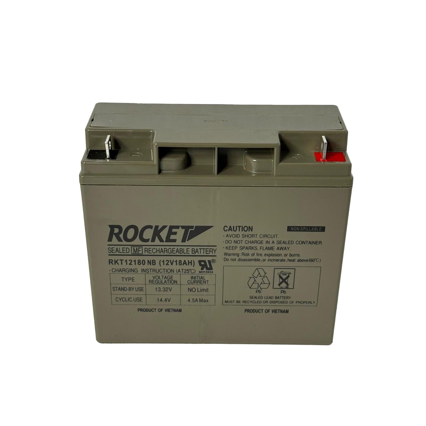 ROCKET RKT12180 NB 12V 18Ah Sealed Lead Acid AGM Battery – Rechargeable, Maintenance-Free, Non-Spillable with Nut & Bolt Terminal – For UPS, Mobility, Solar, and Backup Systems