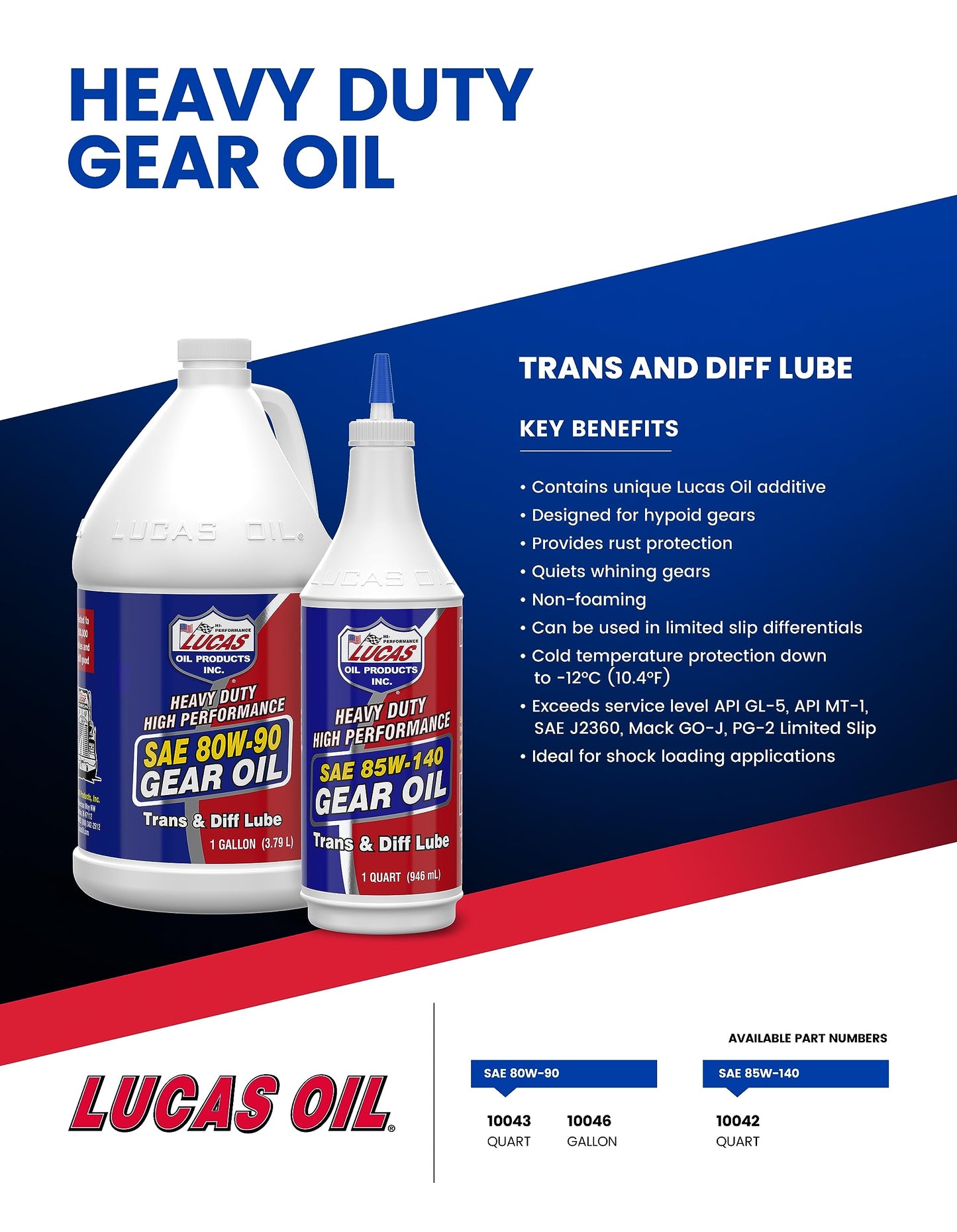 Lucas Oil 10043-PK12 Heavy Duty 80/90 Plus Gear Oil - 1 Quart Bottle