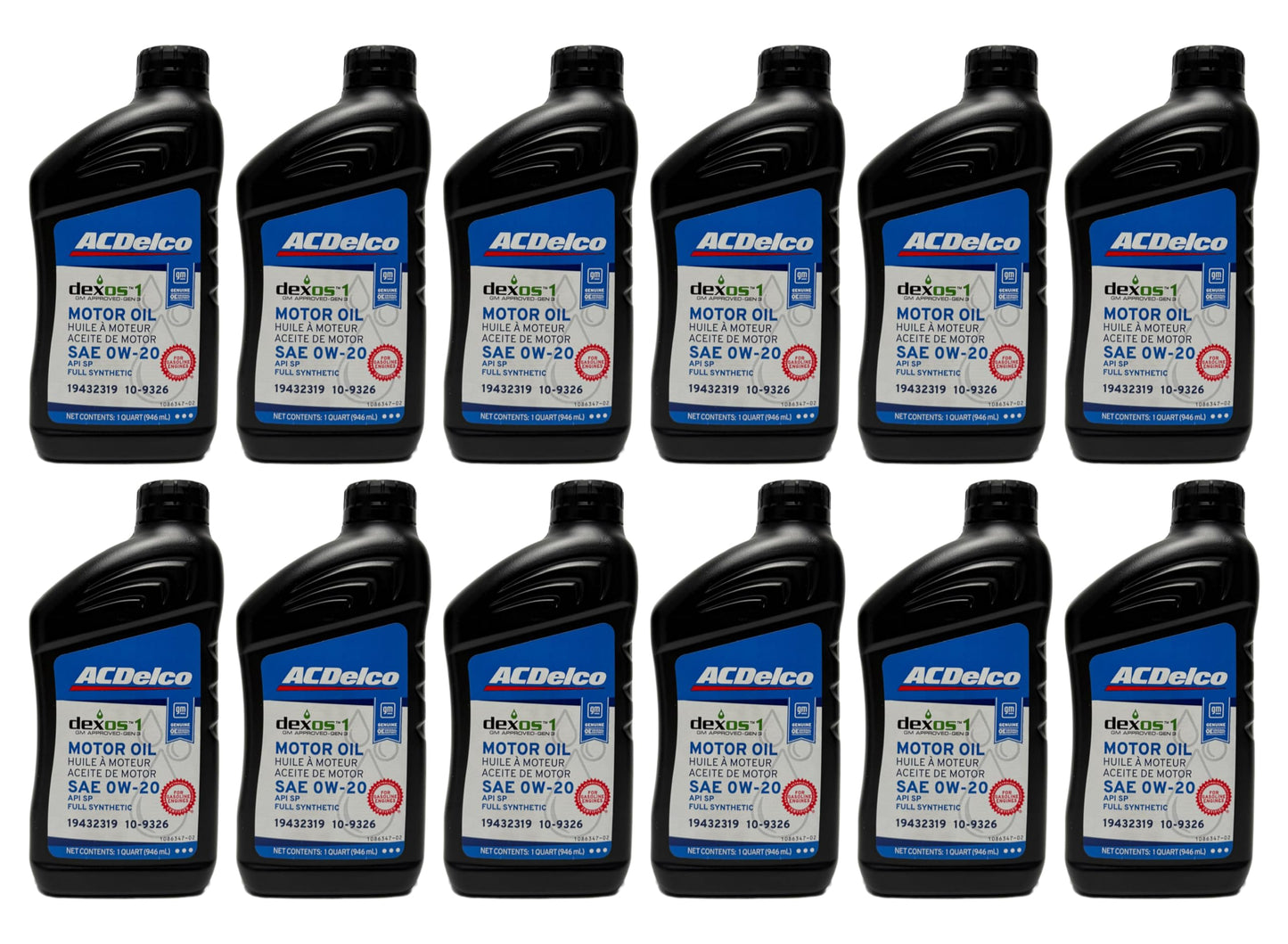 ACDelco GM Original Equipment 10-9326 (19432319) dexos™1 GEN 3 Full Synthetic 0W-20 Motor Oil - 1 qt (Case of 12)