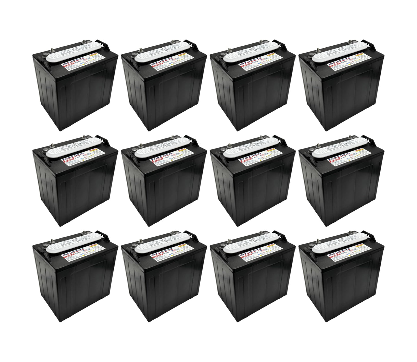 (Set of 12) Pacer P-875 8 Volt 165Ah Golf Cart, Solar, Marine, RV, and Industrial Use Deep Cycle Battery - Compatible With T-875 | T875
