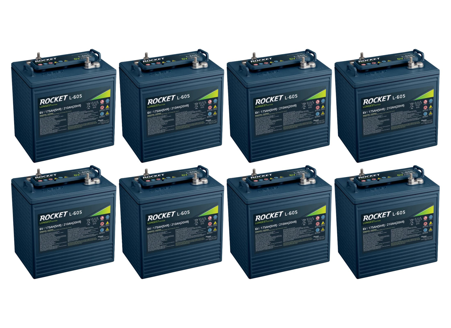 ROCKET L-605 210Ah 6V Golf Cart Battery - Compatible with Trojan T-105 T-605 (Set of 8)