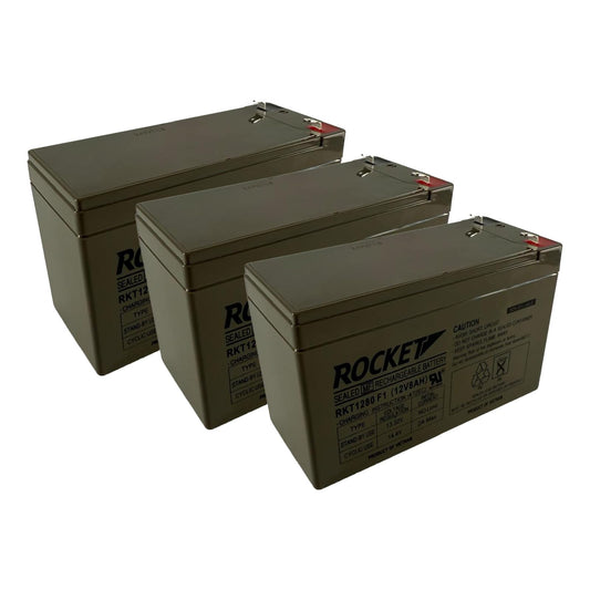 ROCKET RKT1280 12V 8Ah (Pack of 3) Sealed Lead Acid (SLA) Rechargeable Battery – F1 Terminal – AGM, Maintenance-Free, Backup Power for UPS, Alarm, and Security Systems