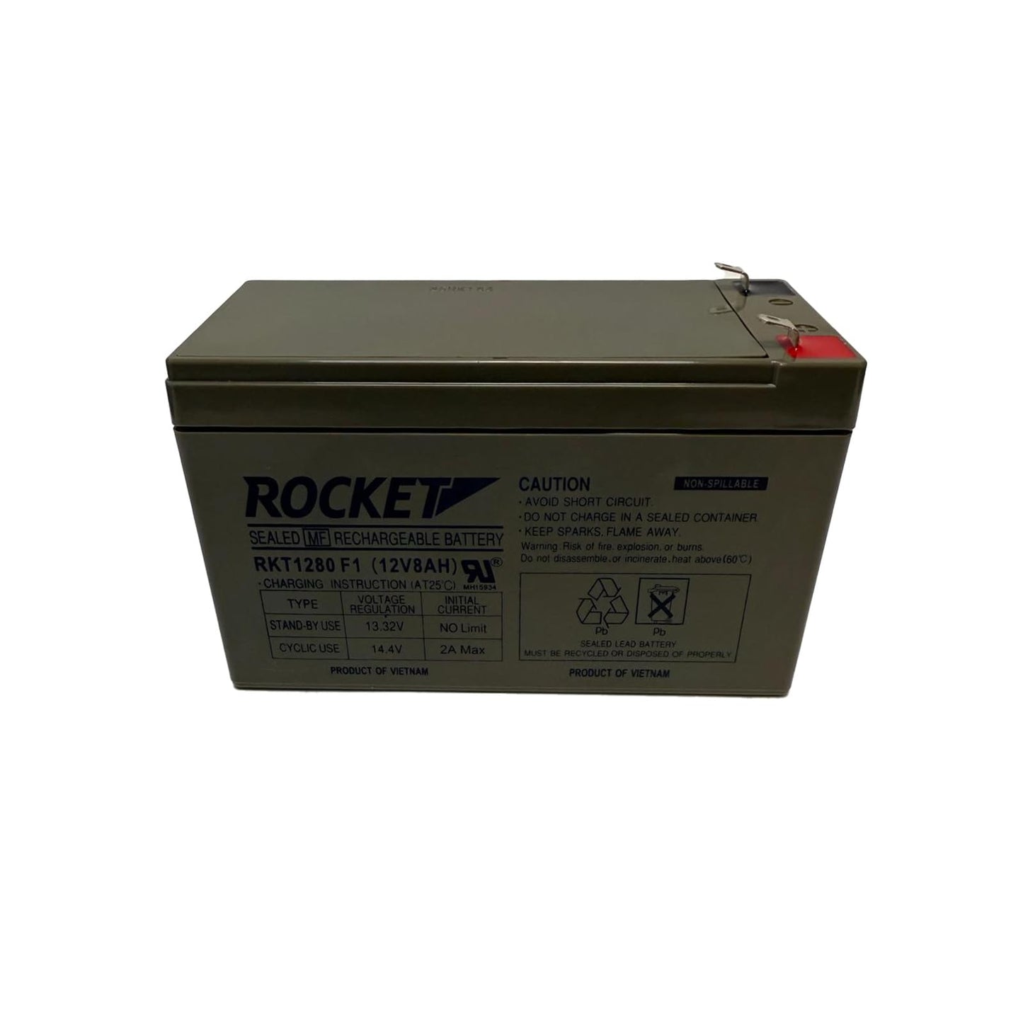 ROCKET RKT1280 12V 8Ah (Case of 10) Sealed Lead Acid (SLA) Rechargeable Battery – F1 Terminal – AGM, Maintenance-Free, Backup Power for UPS, Alarm, and Security Systems
