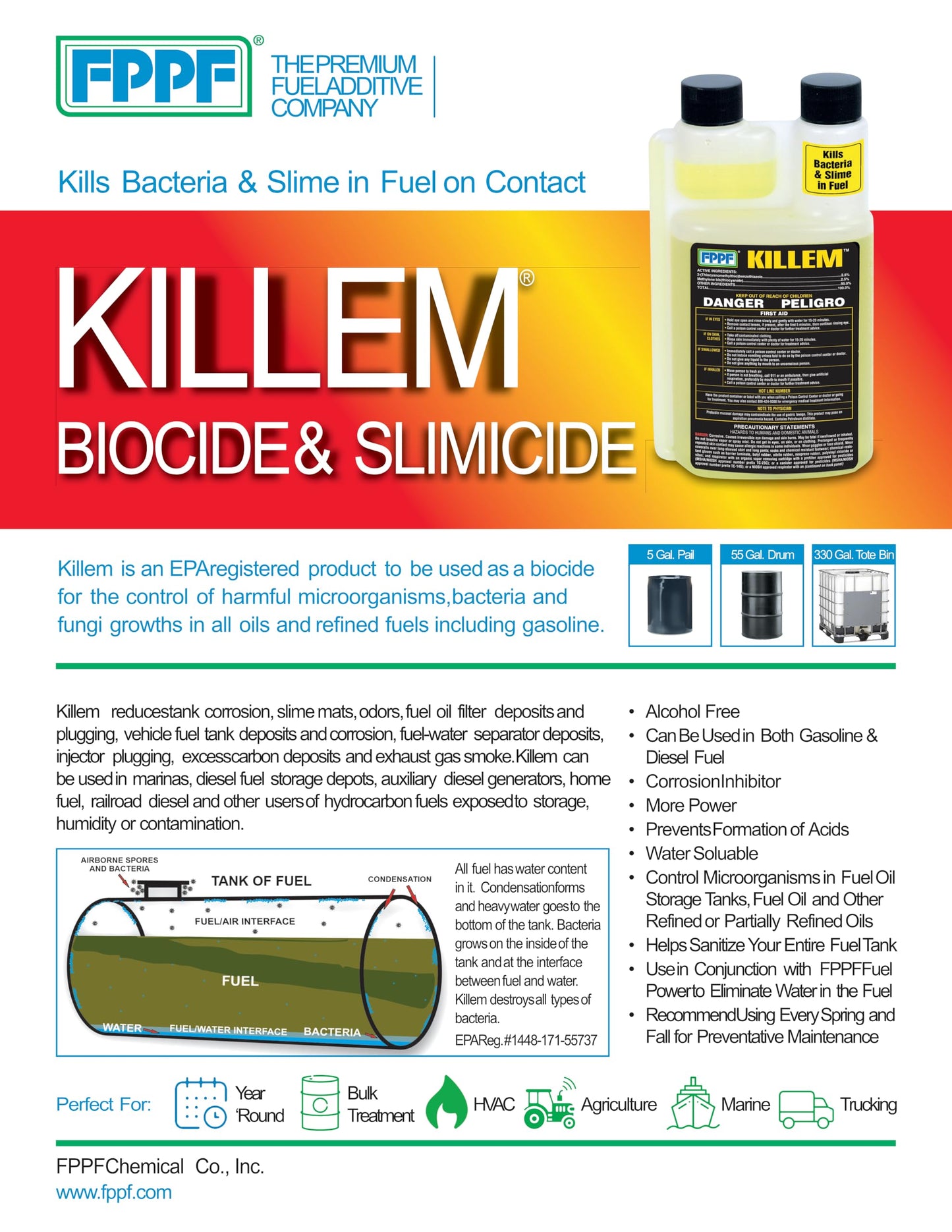 FPPF Killem 00119 Biocide, 16 oz. Bottle (Pack of 6)