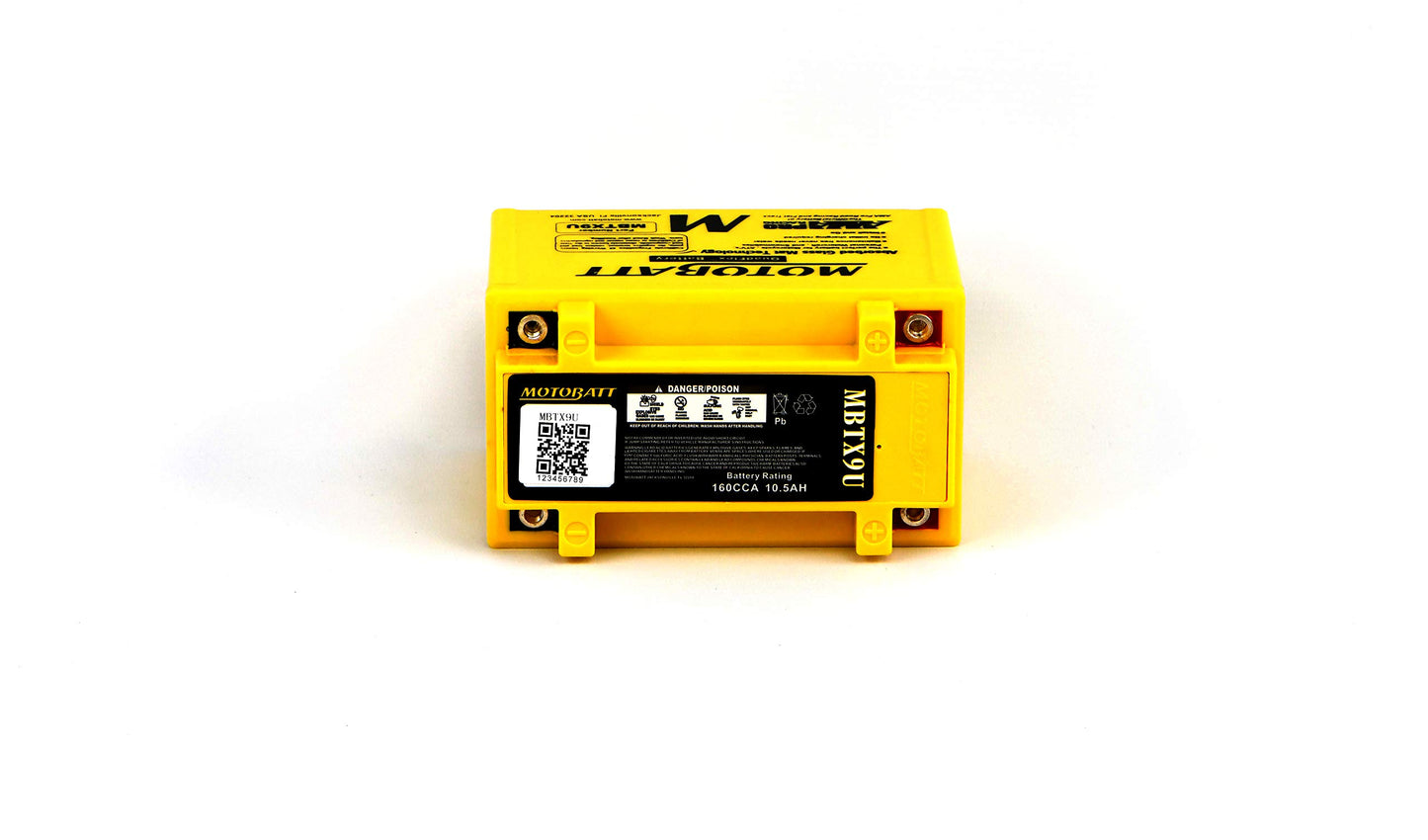 MBTX9UHD Motobatt 12V AGM Battery Replaces YTX9-BS/YT12A-BS/YTZ12S/YTZ14S/DEKA ETX9