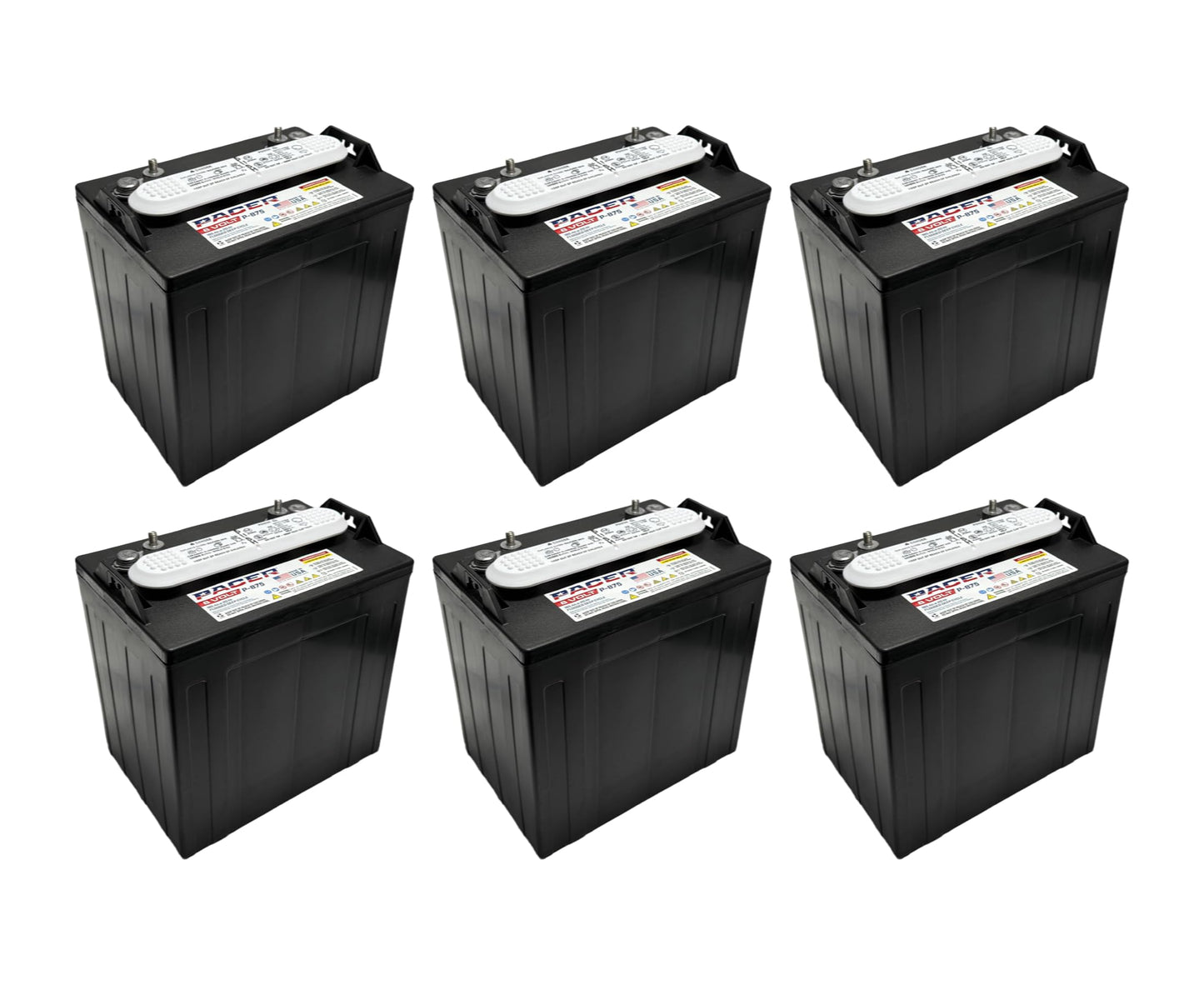 (Set of 6) Pacer P-875 8 Volt 165Ah Golf Cart, Solar, Marine, RV, and Industrial Use Deep Cycle Battery - Compatible with T-875 | T875