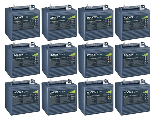 Rocket L-105 225Ah 6V Golf Cart Battery - Replaces T-105 / T-605 (Set of 12)