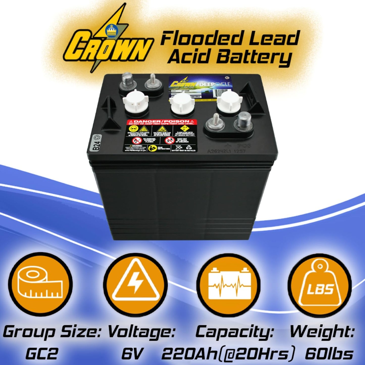 PowerStar Crown CR-220 Group GC2 6V 220 AH Battery X4