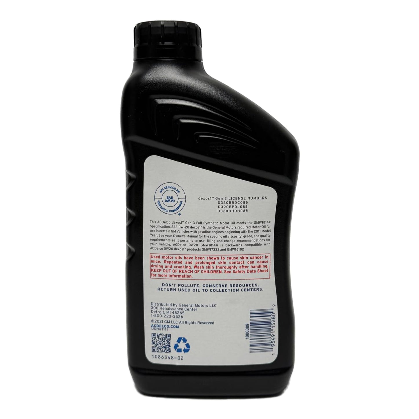ACDelco GM Original Equipment 10-9326 (19432319) dexos™1 GEN 3 Full Synthetic 0W-20 Motor Oil - 1 qt (Case of 12)
