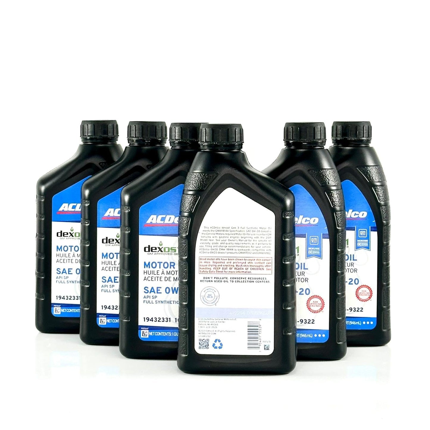 ACDelco 10-9322 19432331 dexos1 GEN 3 Full Synthetic 0W-20 Motor Oil - For 5.3L L82/L84 & 6.2L L87 | Case of 6 Quarts