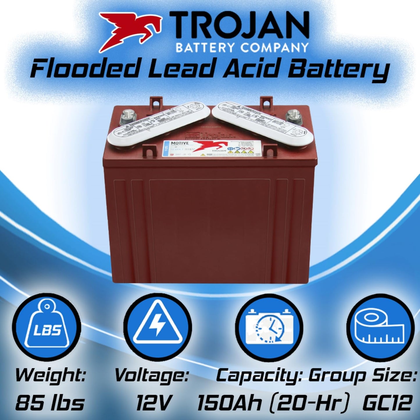 Trojan T1275 12 Volt, 150 AH Deep Cycle Battery - 6 Pack