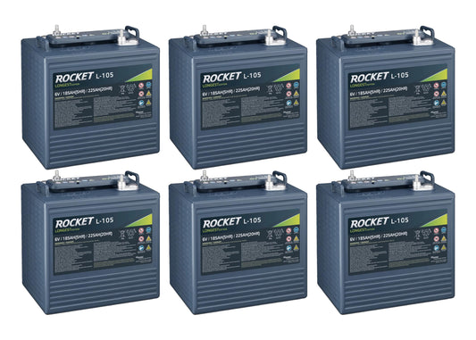 Rocket L-105 225Ah 6V Golf Cart Battery - Replaces Trojan T-105 (Set of 6)