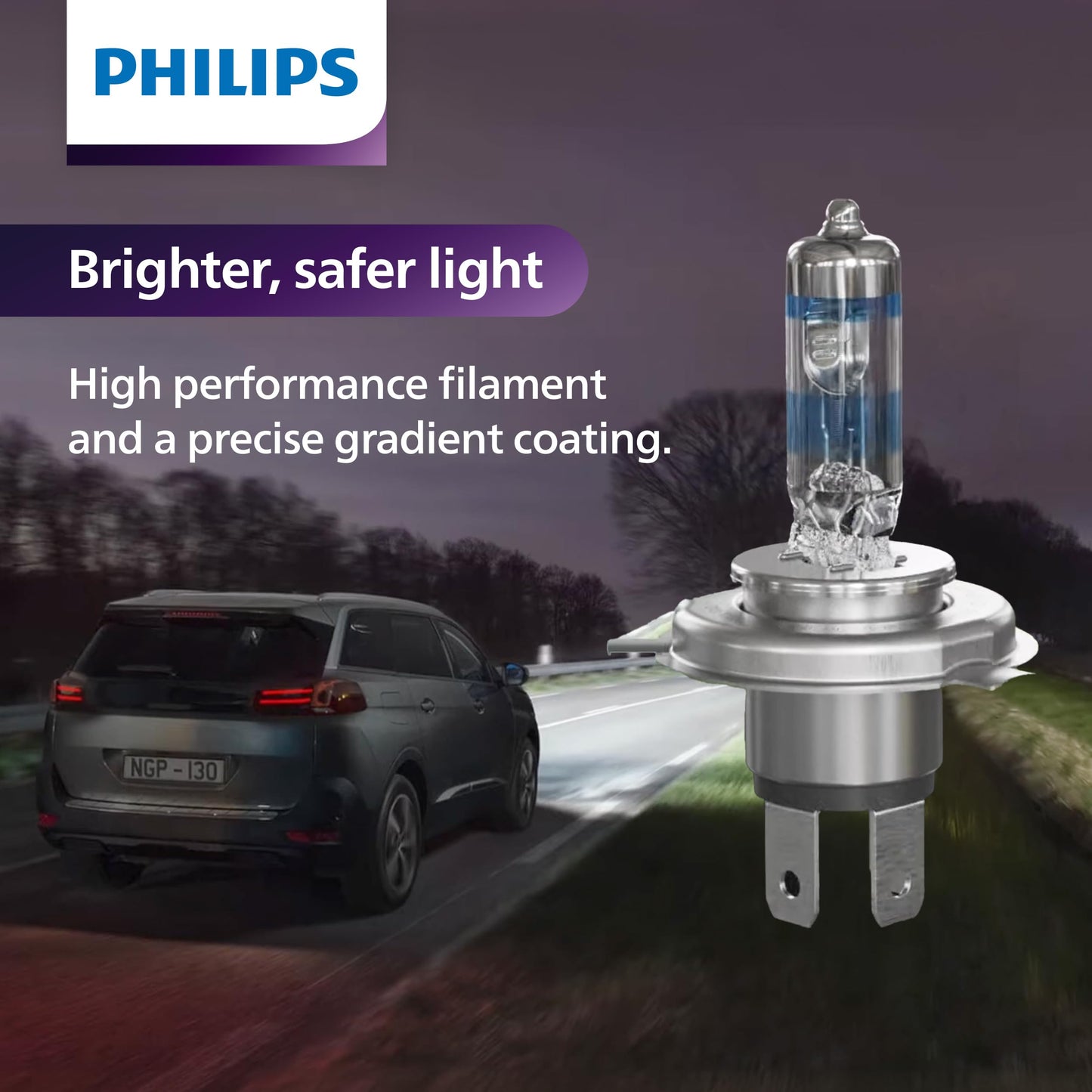 Philips Automotive Lighting H1 NightGuide Platinum Premium Upgrade Automotive Replacement Headlight Bulb, Fits Select High Beam, Low Beam, and Fog Positions (Pack of 2)