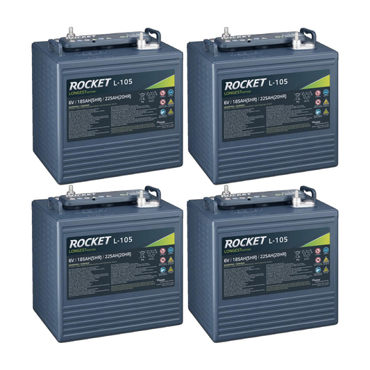 Rocket L-105 225Ah 6V Golf Cart Battery - Replaces Trojan T-105 | T-605 (Set of 4)