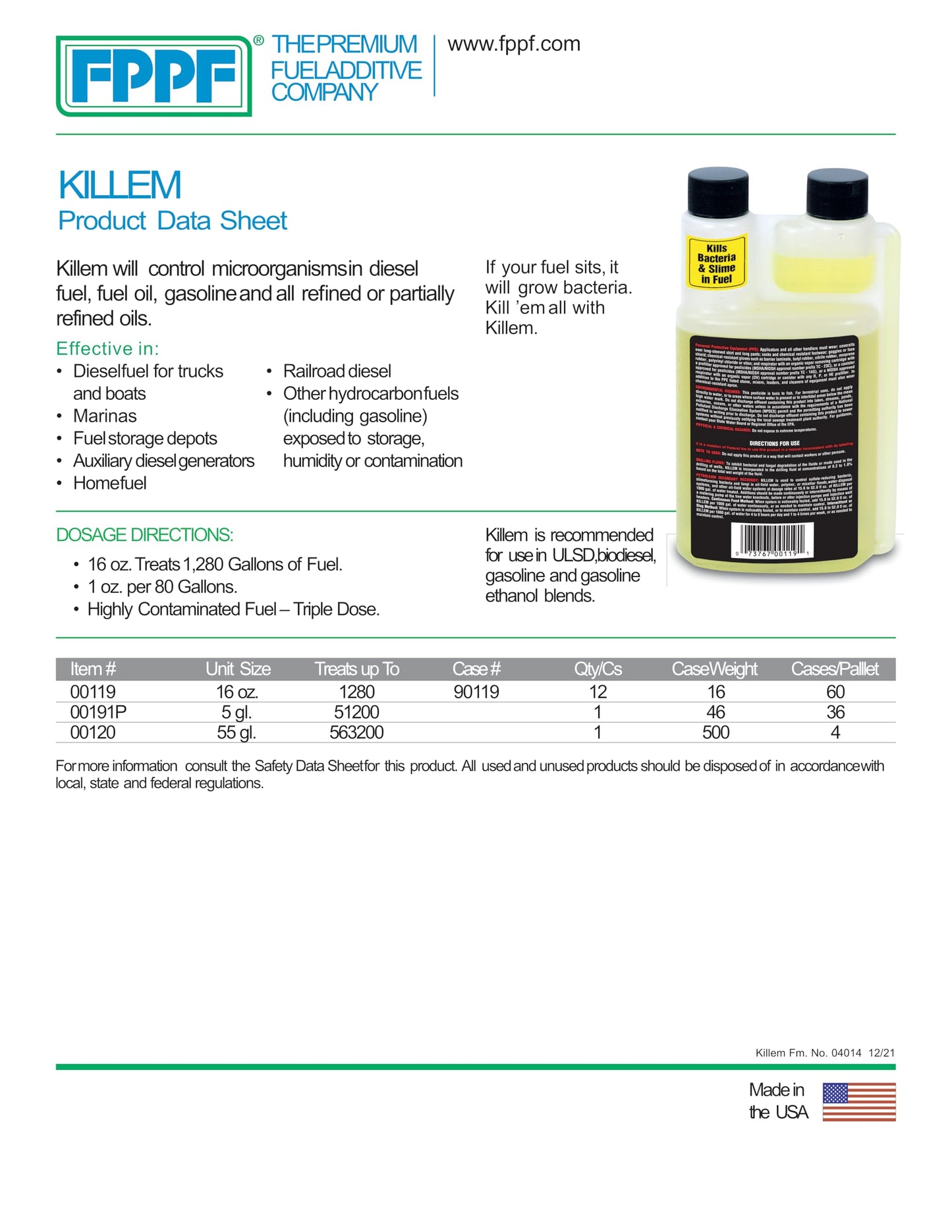 FPPF Killem 00119 Biocide, 16 oz. Bottle (Pack of 2)