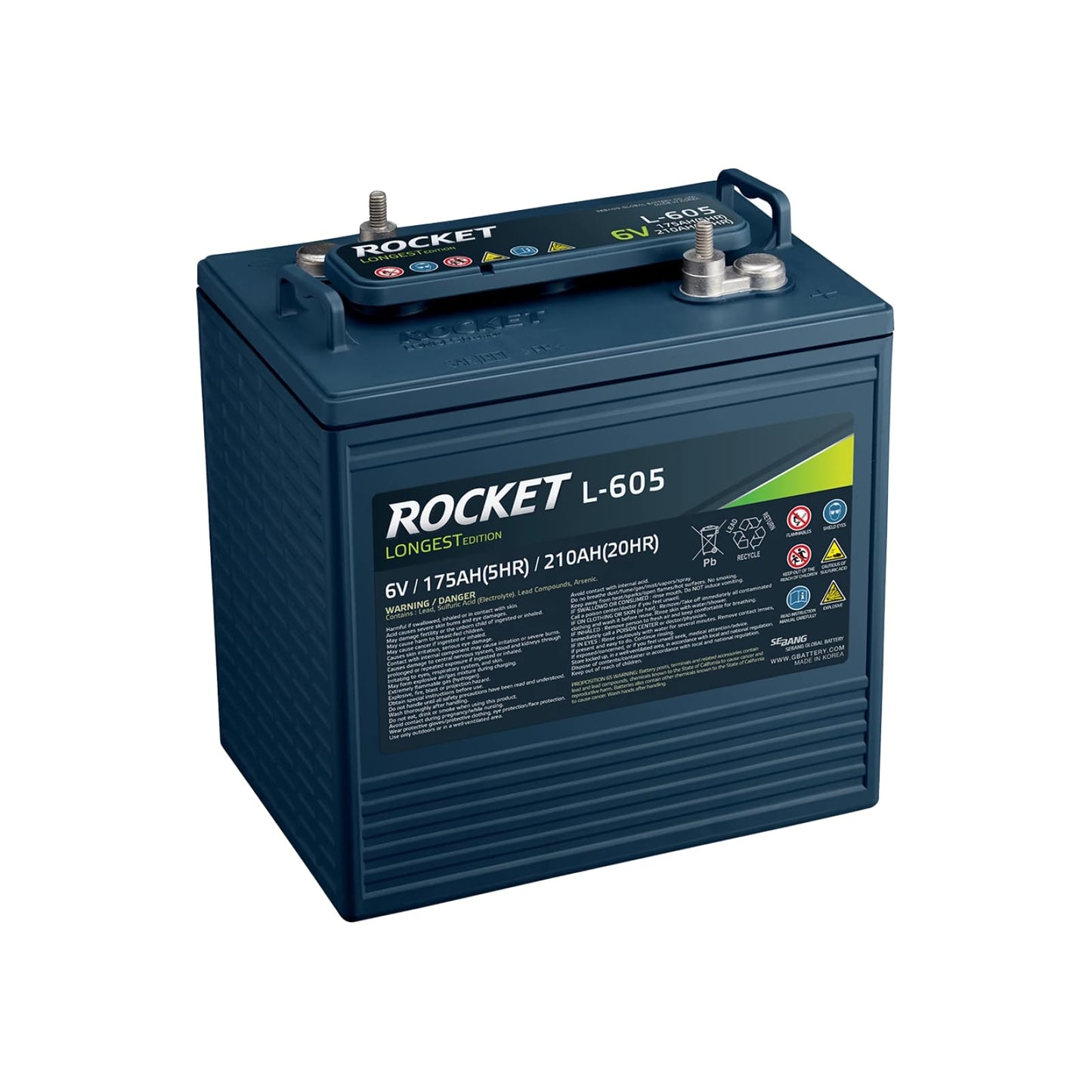 ROCKET L-605 210Ah 6V Golf Cart Battery - Compatible with Trojan T-105 T-605 (Set of 12)